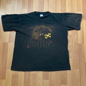 Vintage 90s Art Dragon Black T Shirt Men XXL